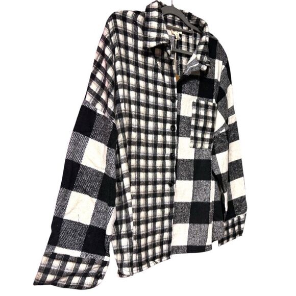 BiBi Black & White Plaid Fleece Button Down Long Sleeve Shirt Size XL NWT - Picture 7 of 13